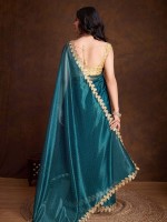 Shiny Peacock Gold Infused Twill Saree